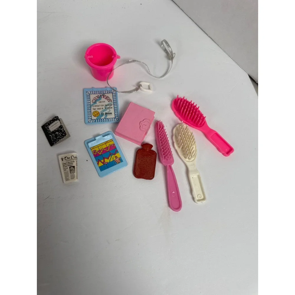 Vintage Mattel Barbie Accessory Lot Dr Barbie Clipboard‎ Notebook Brushes Bucket